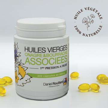 Huiles vierges d'Onagre et de Bourrache associées, production française - Flacon de 200 capsules