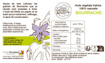 Huile fraiche de Bourrache, production française - Flacon de 50 ml etiquette