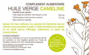 Huile de Cameline, production française - Etiquette verso