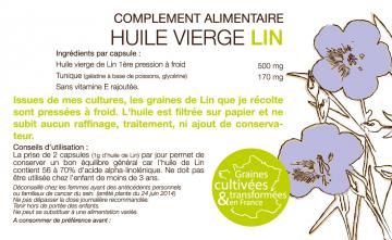 Huile vierge de Lin, production française -  Etiquette verso