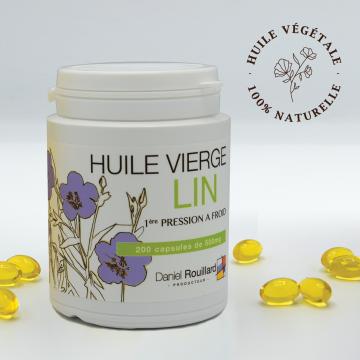 Huile vierge de Lin, production française -  Flacon de 200 capsules